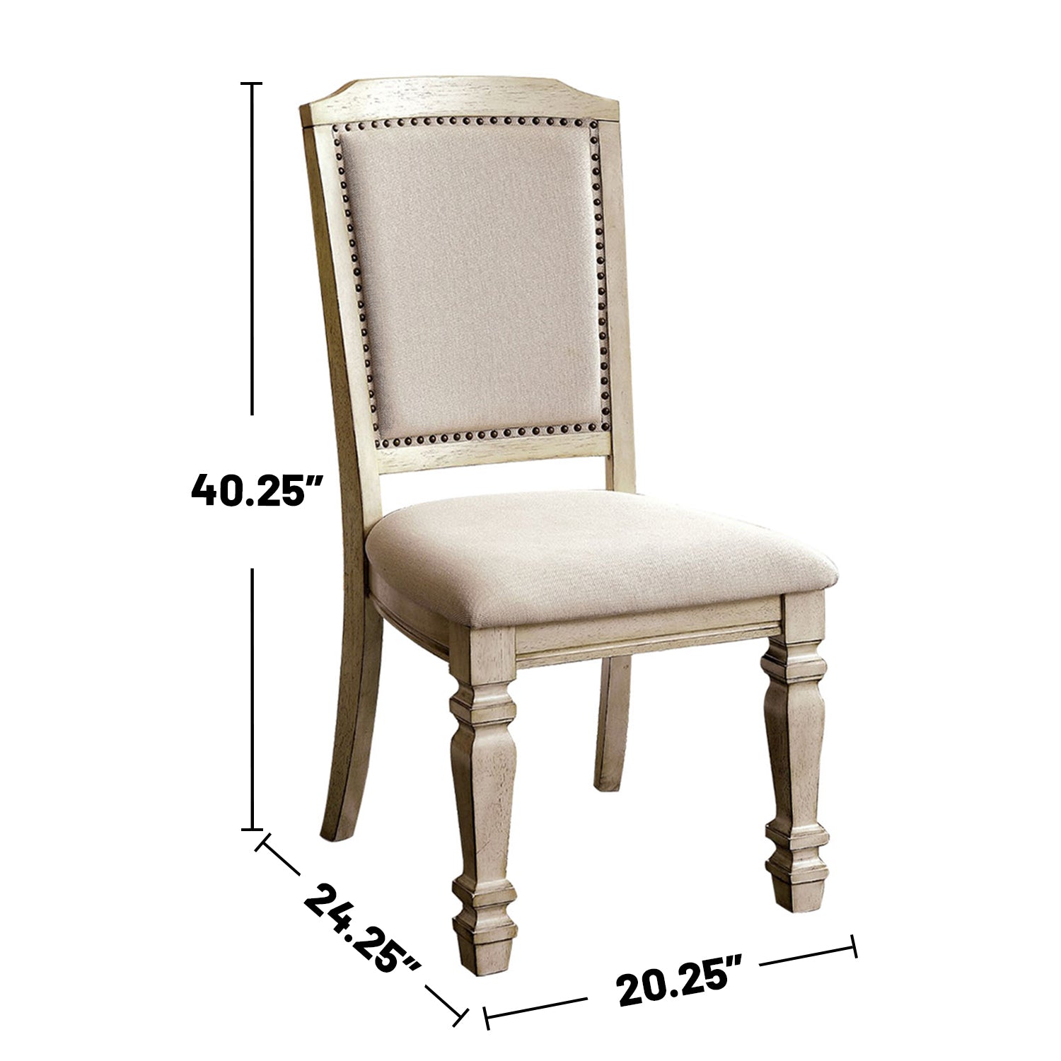 Set Of 2 Padded Fabric Dining Chairs In Antique White And Ivory Solid Antique White Dining Room Dining Chairs Wood Fabric