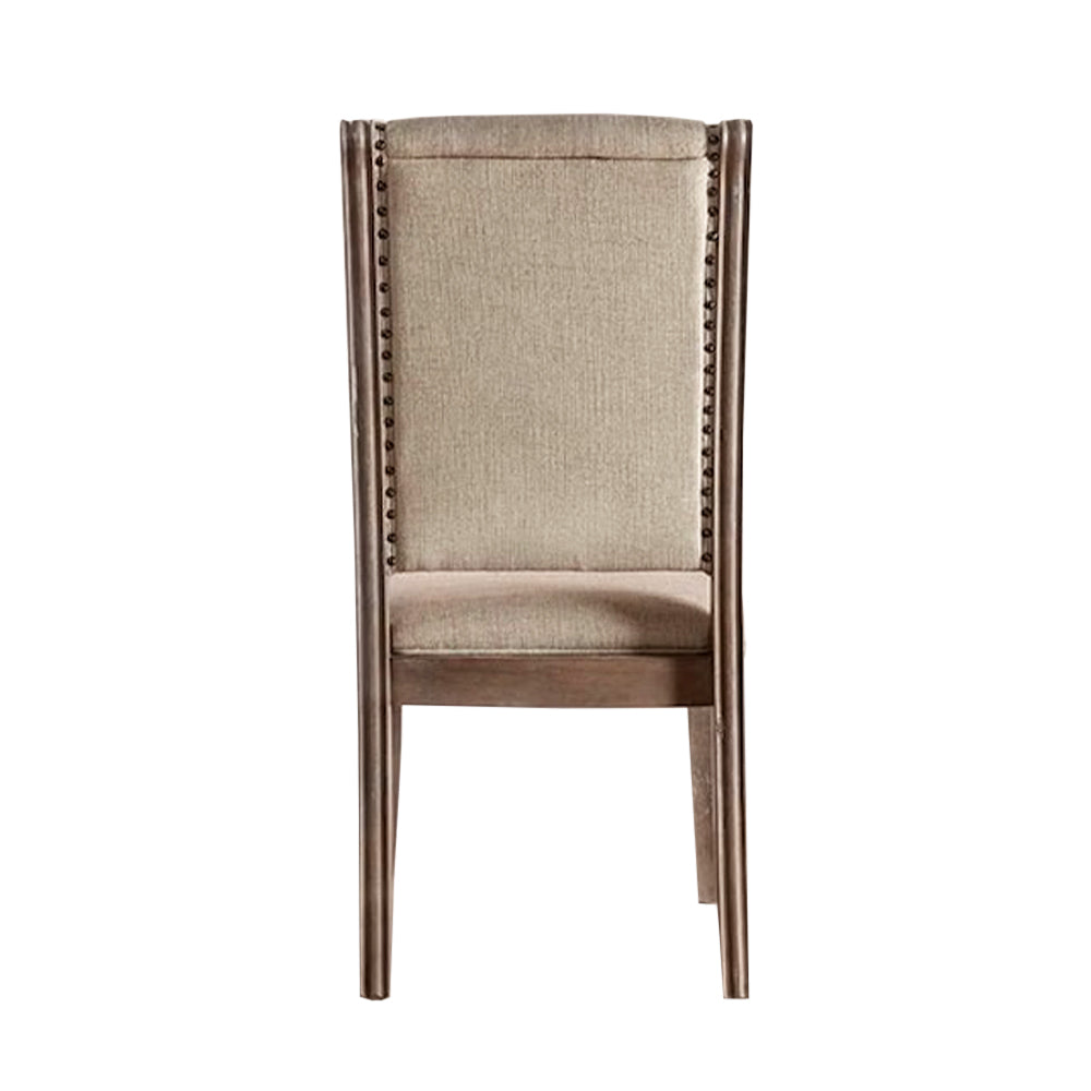 Set Of 2 Beige Upholstered Side Chairs In Rustic Natural Tone Solid Natural Dining Room Dining Chairs Tufted Back Wood Fabric