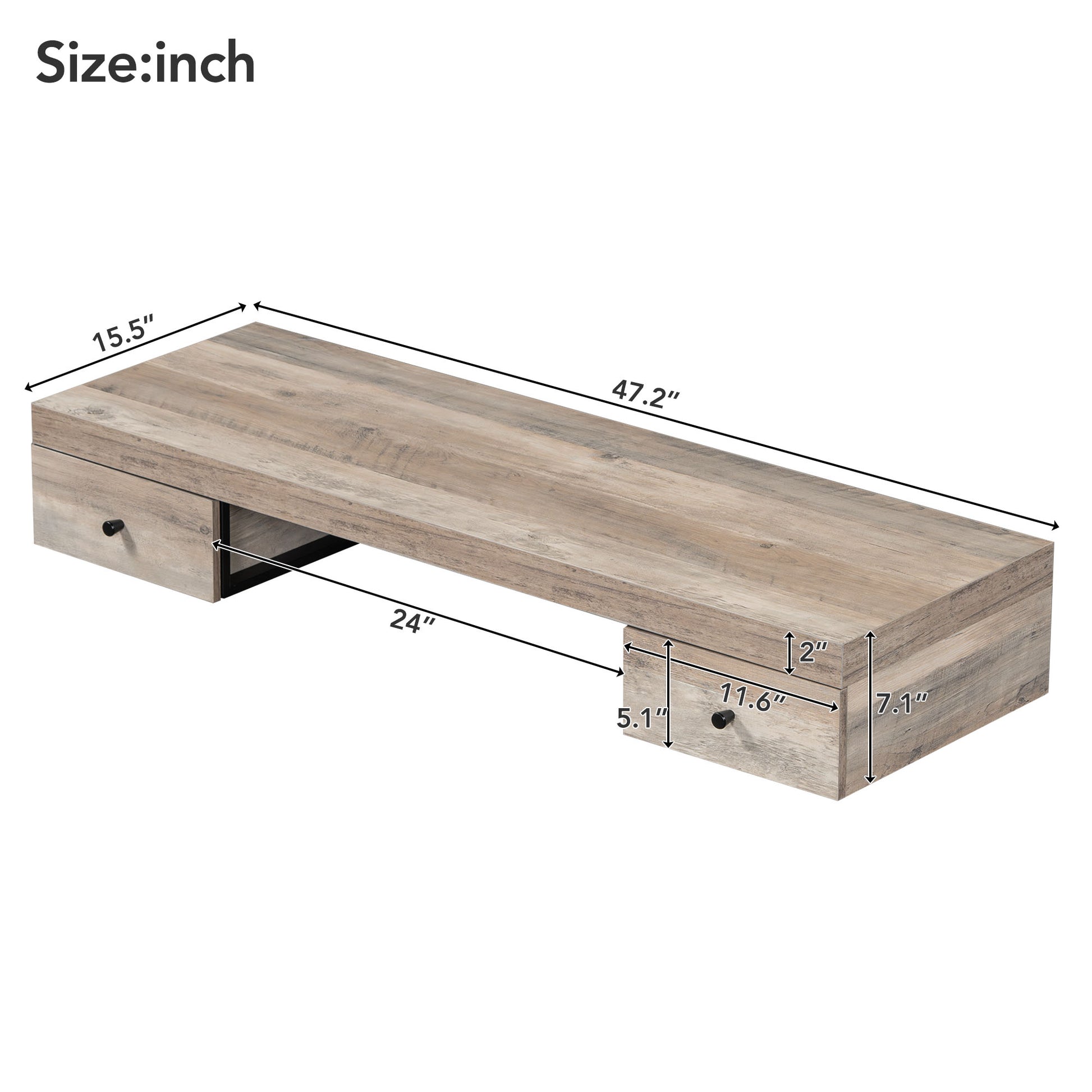 47.2" Wall Mounted Vanity Desk, Floating Vanity Shelf With Drawers, Dressing Table With Wooden Sticker,Computer Table Desk, Home Office Desk, Log Gray Sliding Gray Gray Drawer 2 Drawers Ball Bearing Glides Mdf