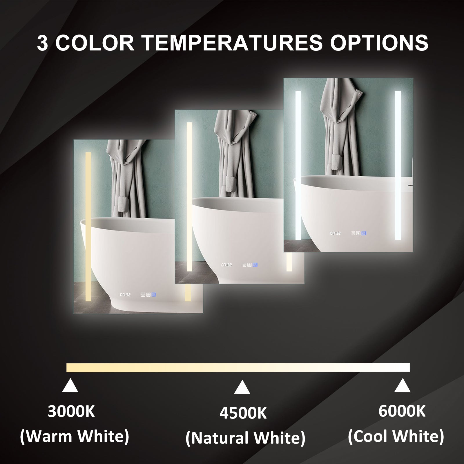 Led Bathroom Vanity Mirror24*32 Inch,Front Light,Clock&Room Temp Display,Defog,Stepless Dimming,Night Light,Lights 3 Color Temper Change,Wall Mounted Led Bathroom Mirror 24X32 Silver Aluminum