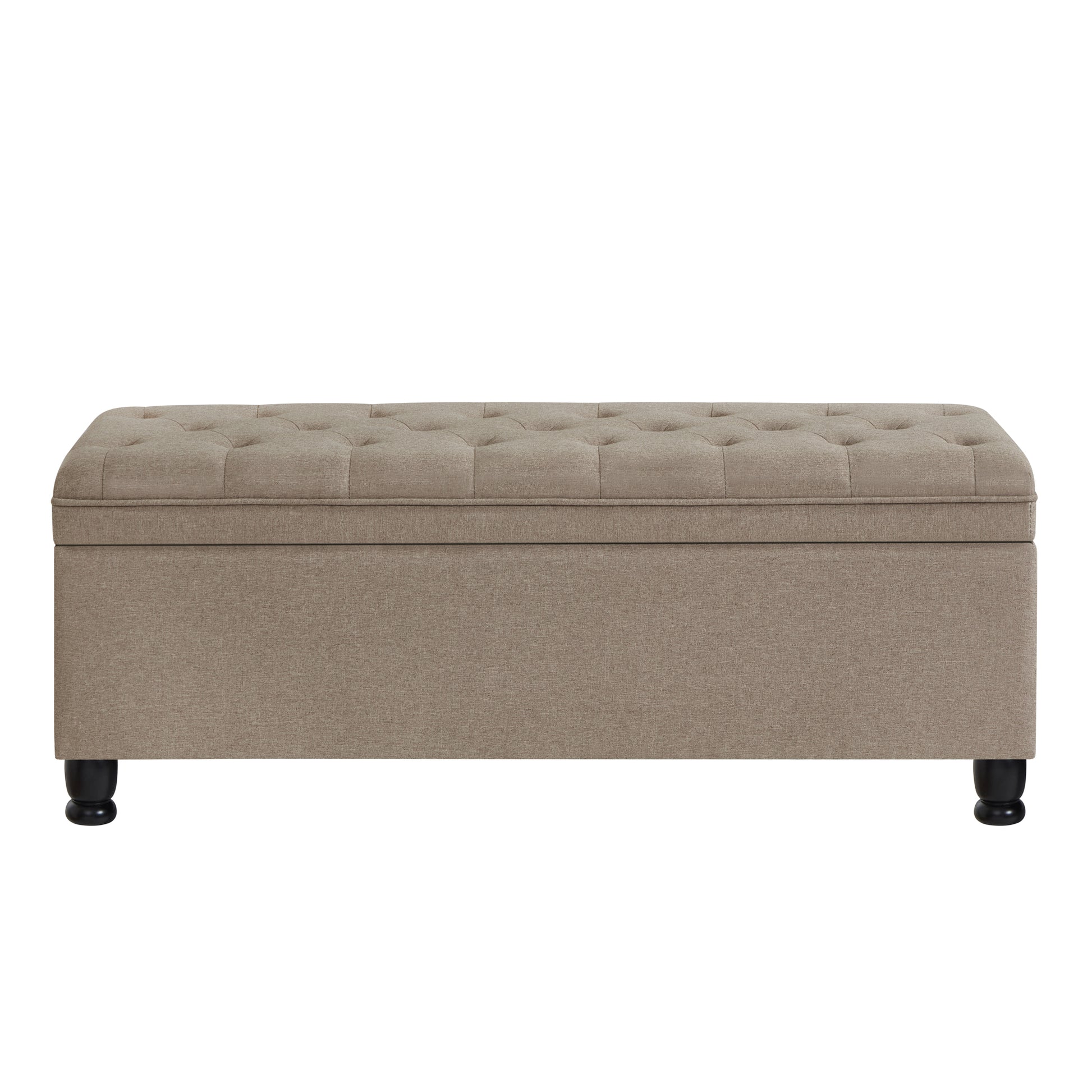 Upholstered Tufted Button Storage Bench ,Linen Fabric Entry Bench With Spindle Wooden Legs, Bed Bench Linen Tufted Linen Espresso Linen Or Linen Blend Primary Living Space Black American Design Rubberwood Wood Internal Storage Foam Linen