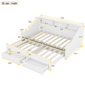 Twin To King Size Daybed Frame With Storage Bookcases And Two Drawers,Charging Design,White White Solid Wood Mdf