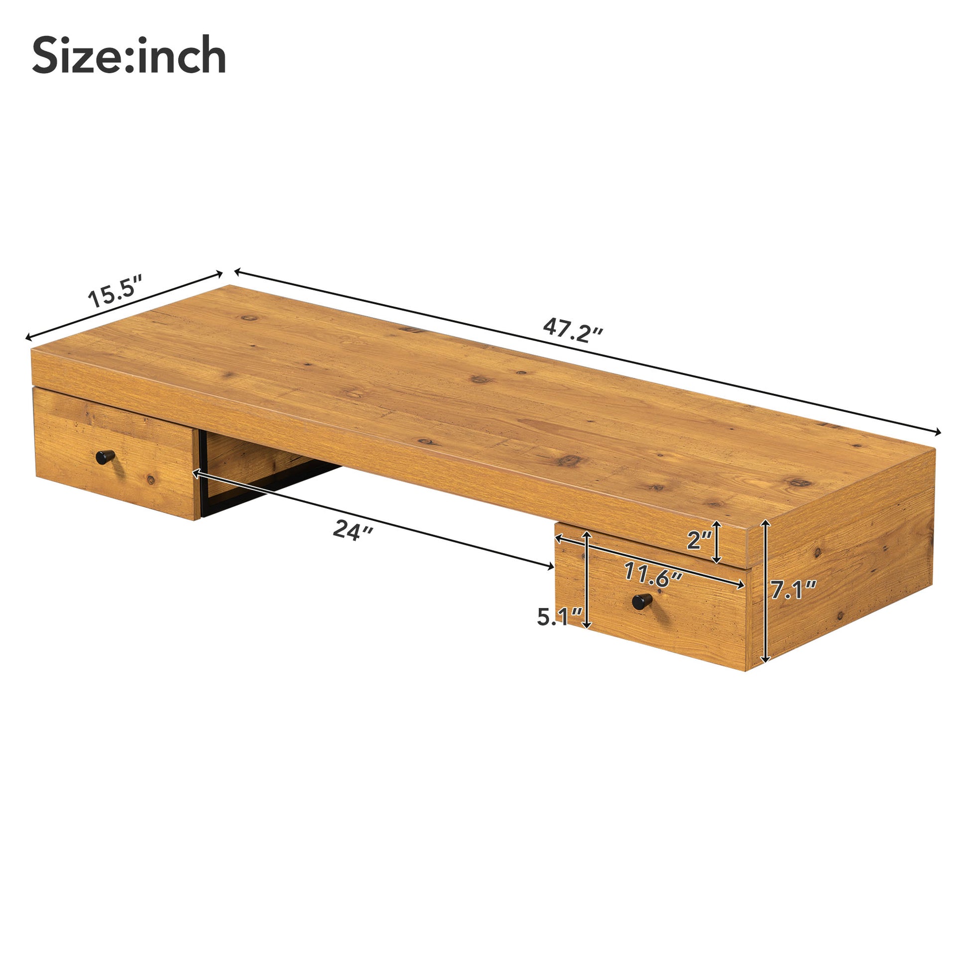 47.2" Wall Mounted Vanity Desk, Floating Vanity Shelf With Drawers, Dressing Table With Wooden Sticker,Computer Table Desk, Home Office Desk, Natural Sliding Natural Brown Drawer 2 Drawers Ball Bearing Glides Mdf