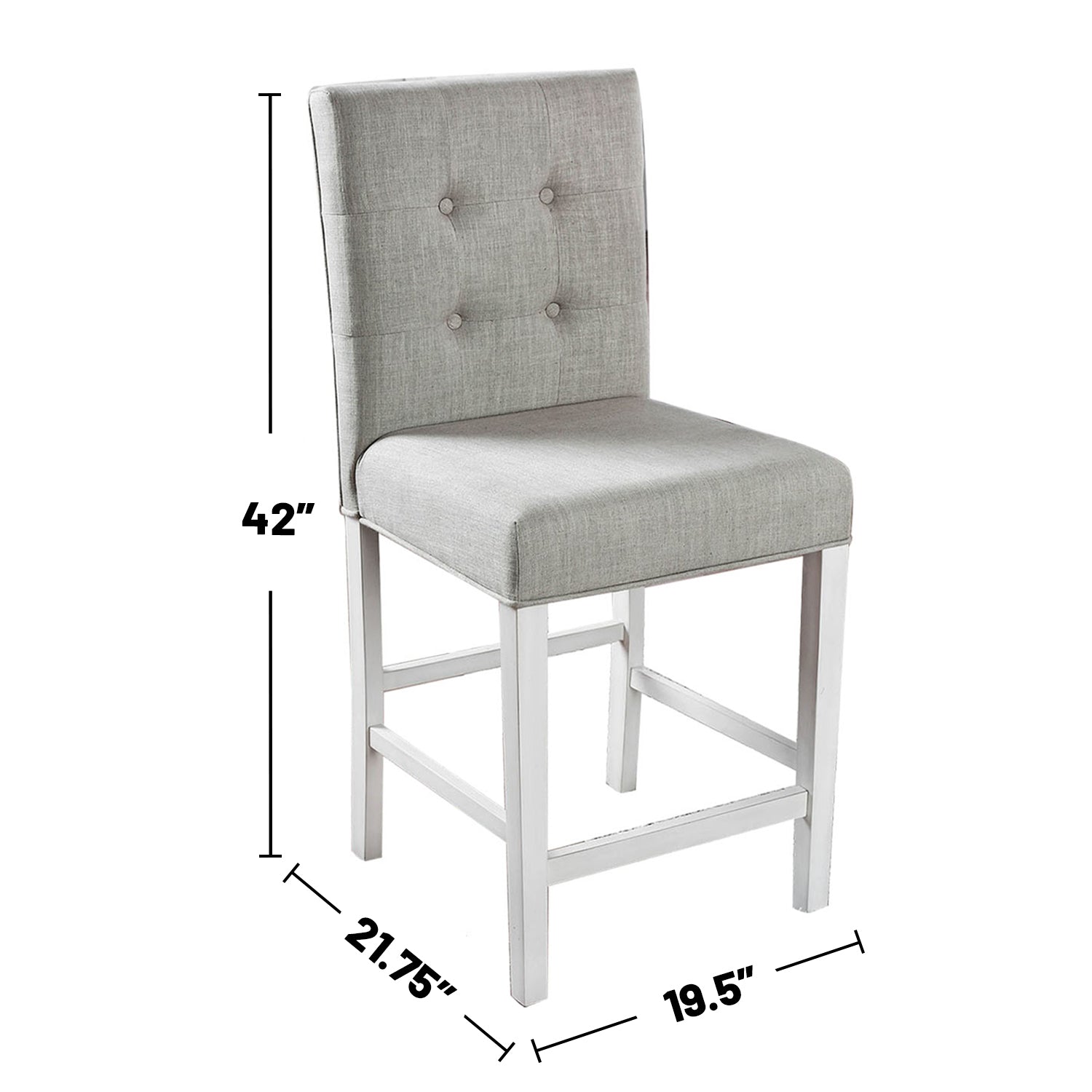 Set Of 2 Fabric Counter Height Chair In Antique White And Light Gray Antique White Dining Room Dining Chairs Wood Fabric