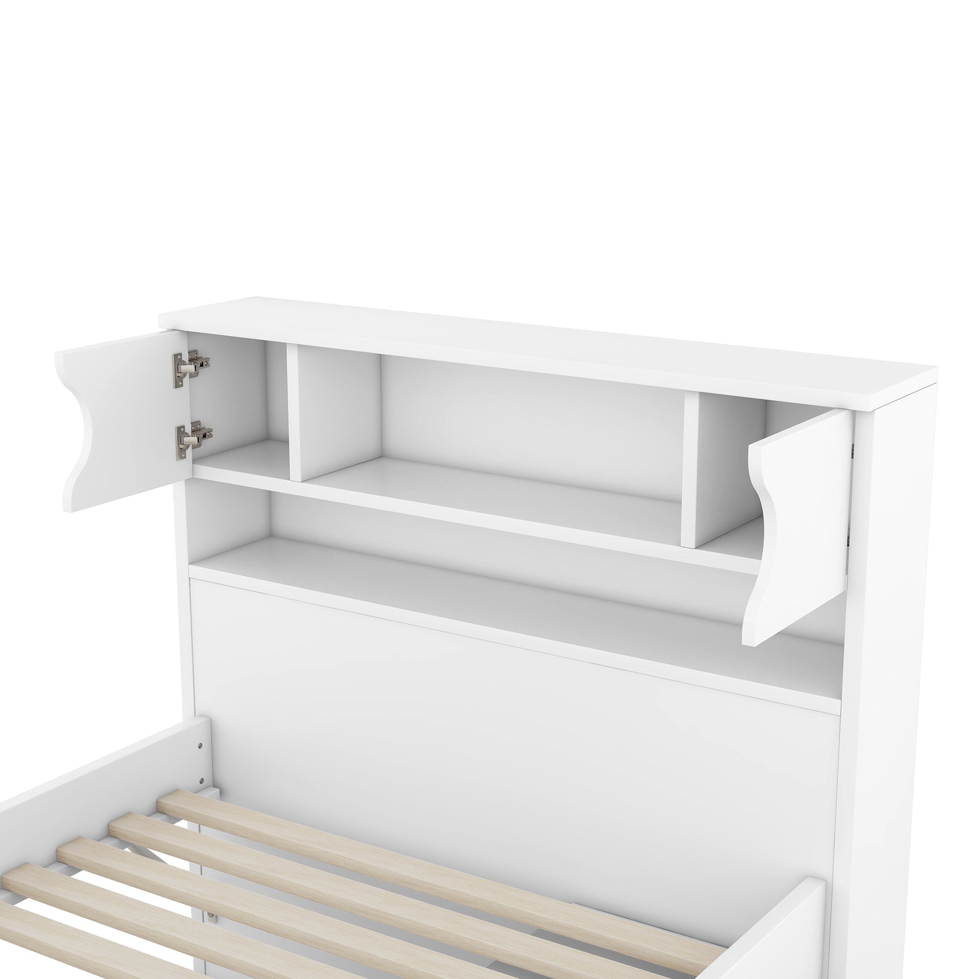 Twin Size Captain Platform Bed Frame With Storage Bookcases And Shelves,Four Drawers,White Twin White Solid Wood Mdf