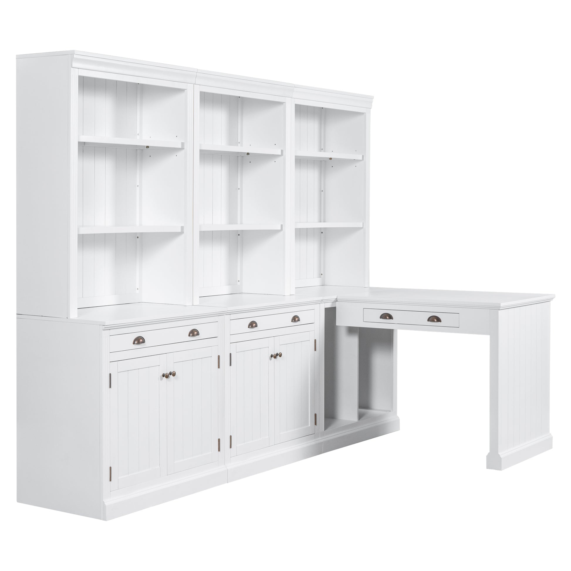 83.4"Tall 2 Bookshelf & 1 Writting Desk Suite,Modern Bookcase Suite With Led Lighting, Drawers,Doors,Study Desk And Open Shelves,3 Piece Set Storage Bookshelf For Living Room,Home Office,White White Solid Wood Mdf