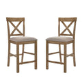 Set Of 2 Fabric And Wood Counter Height Chairs In Rustic Oak And Brown Solid Oak Dining Room Dining Chairs Wood Fabric