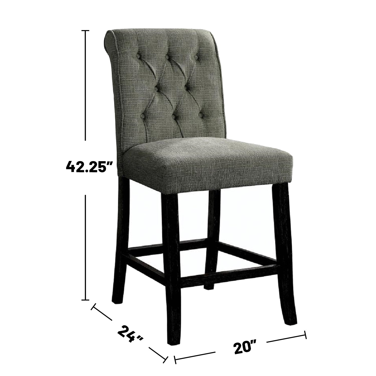 Set Of 2 Fabric Upholstered Dining Chairs In Antique Black And Gray Solid Antique Black Dining Room Wood Fabric