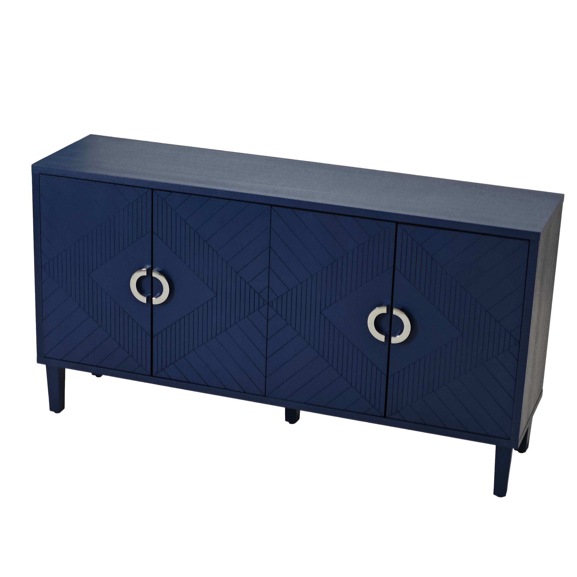 Stylish And Functional 4 Door Storage Cabinet With Pine Legs And Mdf, For Living Room Bedroom,And Kitchen,Navy Blue Navy Blue Mdf