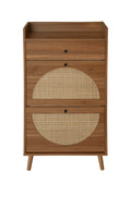 Rattan, Allen 2 Door 1 Drawer Cabinet, Shoe Rack, Double Layer, Suitable For Entrance Walnut Particle Board