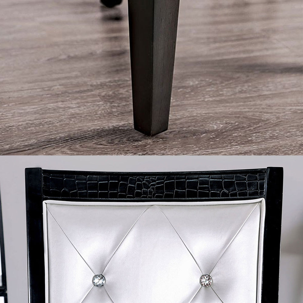 Set Of 2 Dining Side Chair In Black And Silver Finish Black Dining Room Dining Chairs Tufted Back Faux Leather