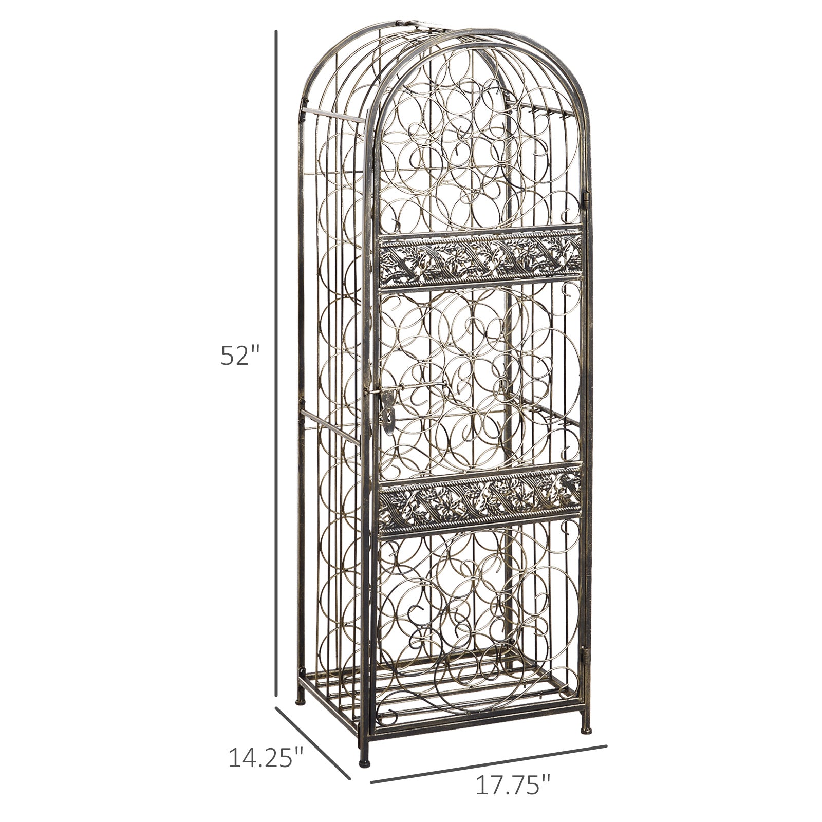 Homcom 45 Bottle Wrought Iron Wine Rack Jail With Lock Antique Bronze Bronze Iron