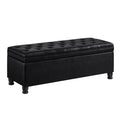 Upholstered Tufted Button Storage Bench ,Faux Leather Entry Bench With Spindle Wooden Legs, Bed Bench Black Tufted Black Espresso Linen Or Linen Blend Primary Living Space Black American Design Rubberwood Wood Internal Storage Foam Pu