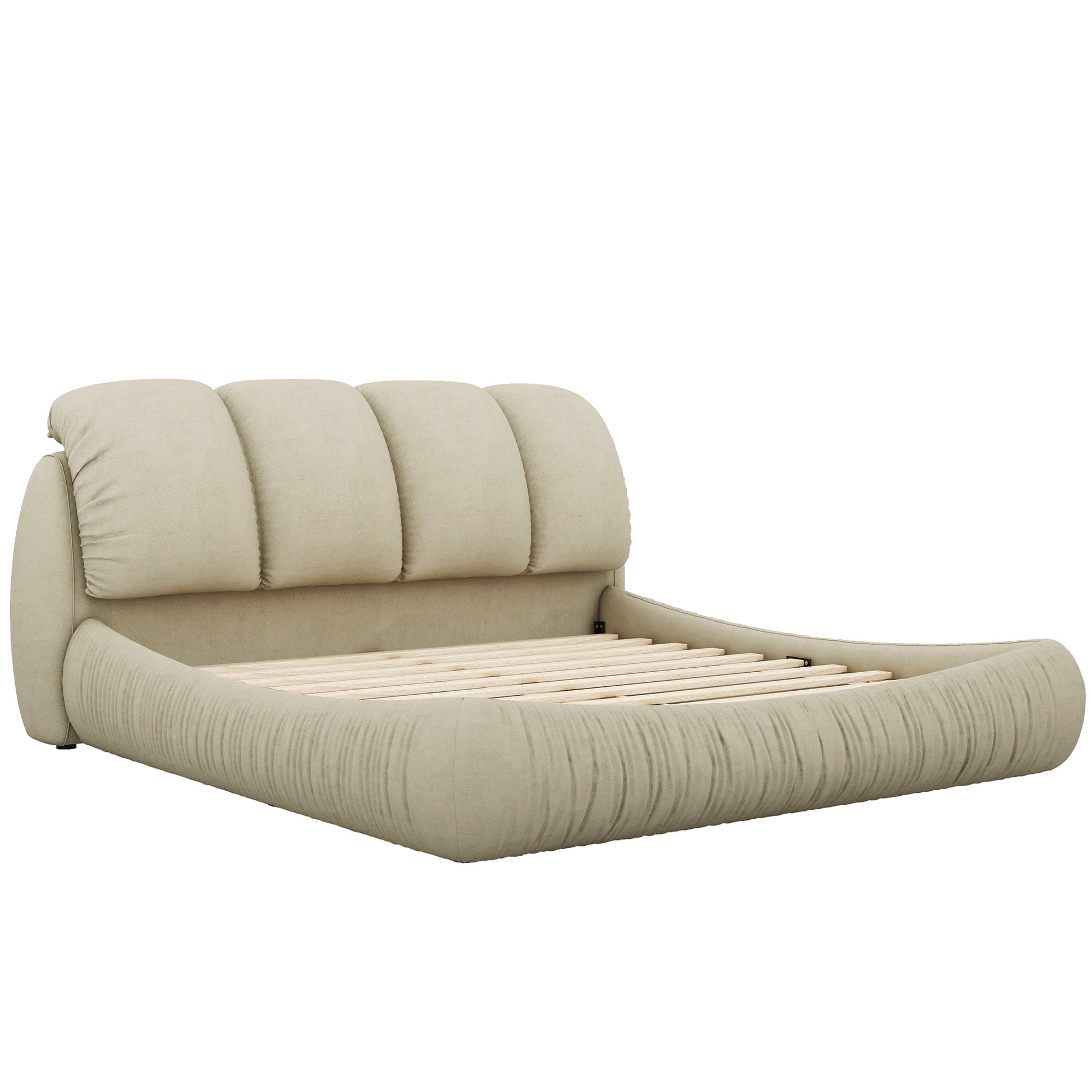 Queen Size Luxury Upholstered Bed With Thick Headboard, Vevet Queen Bed With Oversized Padded Backrest, Cinerous Expect Arrive Date 2024 4 7 Queen Stone Gray Velvet