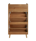 Rattan, Allen 2 Door 1 Drawer Cabinet, Shoe Rack, Double Layer, Suitable For Entrance Walnut Particle Board