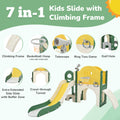 Kids Slide Playset Structure 7 In 1, Freestanding Space Set With Slide, Arch Tunnel, Ring Toss And Basketball Hoop, Toy Storage Organizer For Toddlers, Kids Climbers Playground Yellow Hdpe