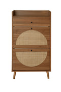 Rattan, Allen 2 Door 1 Drawer Cabinet, Shoe Rack, Double Layer, Suitable For Entrance Walnut Particle Board