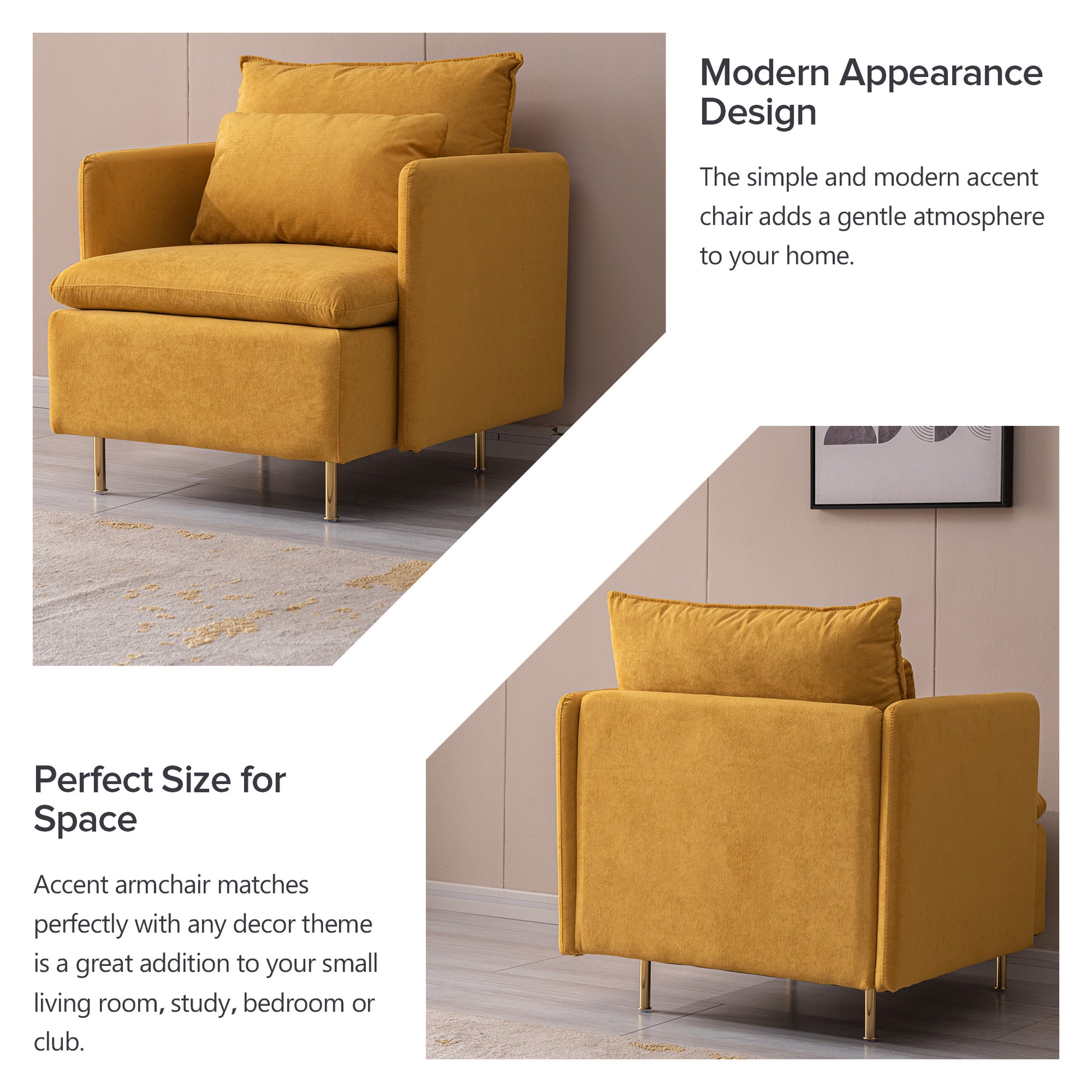 Modern Fabric Accent Armchair,Upholstered Single Sofa Chair,Yellow Cotton Linen 30.7'' Yellow Foam Cotton Linen 1 Seat