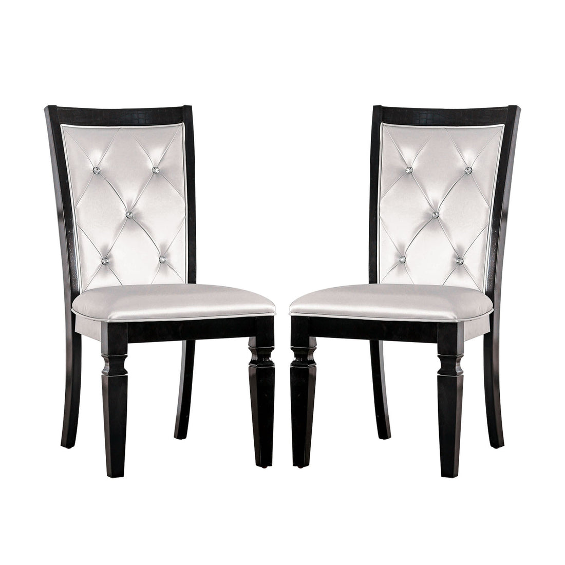 Set Of 2 Dining Side Chair In Black And Silver Finish Black Dining Room Dining Chairs Tufted Back Faux Leather
