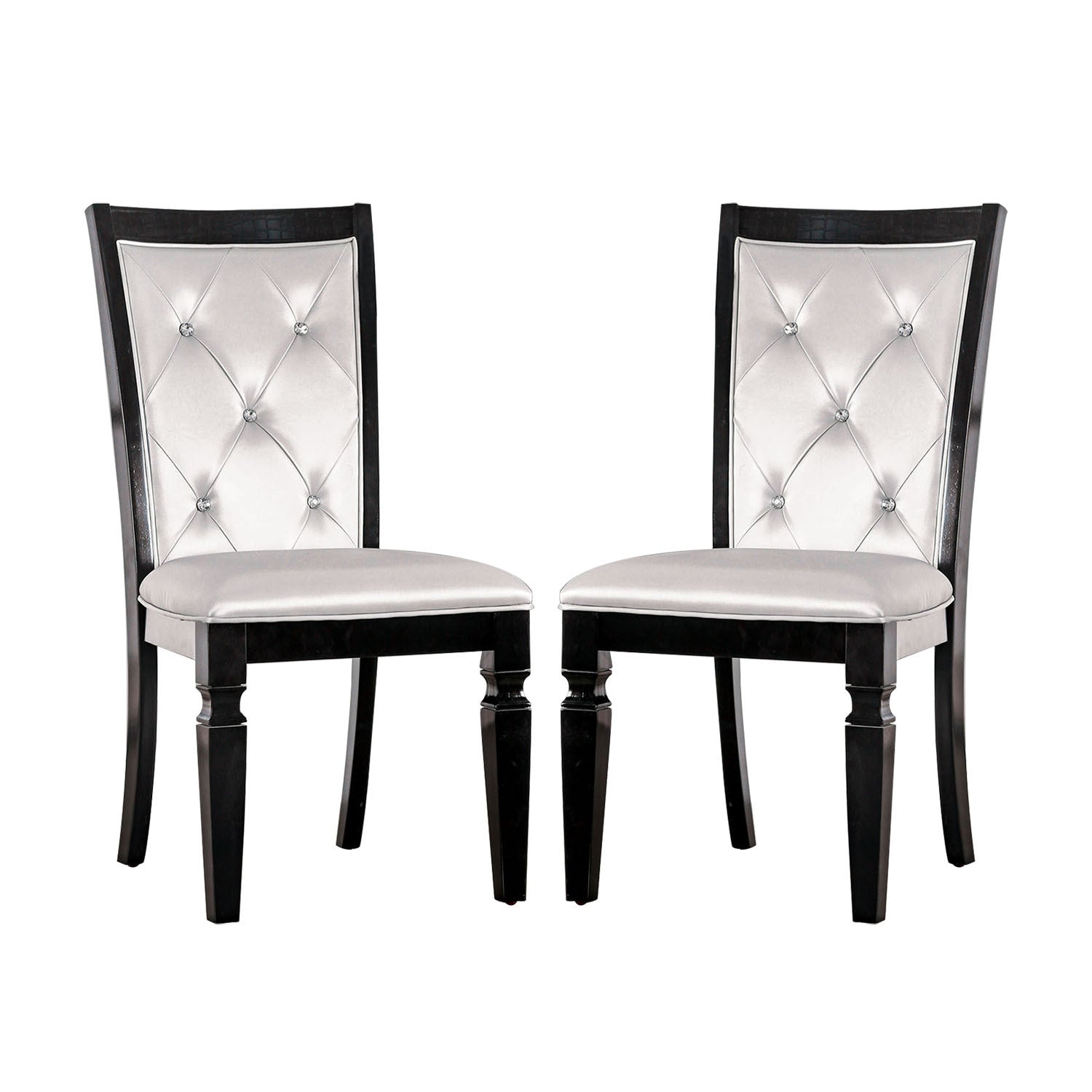Set Of 2 Dining Side Chair In Black And Silver Finish Black Dining Room Dining Chairs Tufted Back Faux Leather