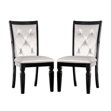 Set Of 2 Dining Side Chair In Black And Silver Finish Black Dining Room Dining Chairs Tufted Back Faux Leather