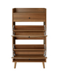 Rattan, Allen 2 Door 1 Drawer Cabinet, Shoe Rack, Double Layer, Suitable For Entrance Walnut Particle Board