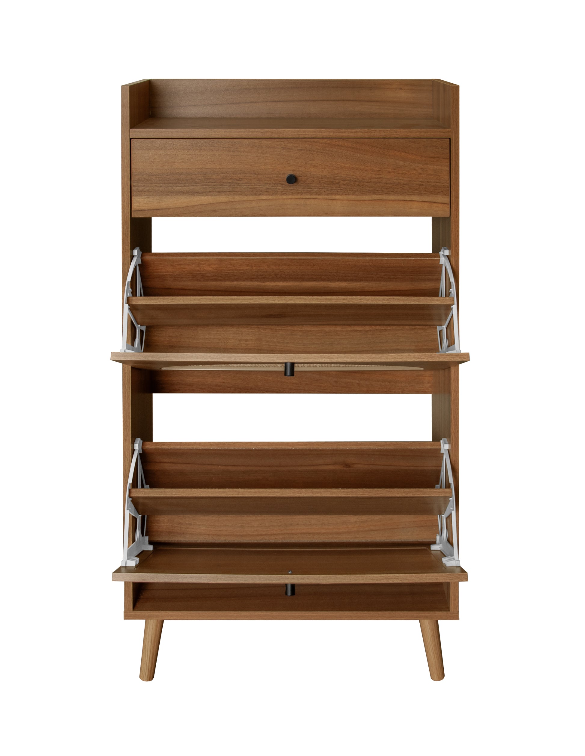 Rattan, Allen 2 Door 1 Drawer Cabinet, Shoe Rack, Double Layer, Suitable For Entrance Walnut Particle Board
