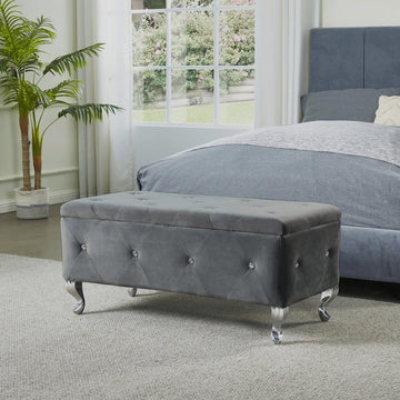 Tufted Storage Ottoman Bench For Bedroom End Of Bed Large Upholstered Storage Benches Footrest With Crystal Buttons For Living Room Entryway Grey Tufted White Bedroom Grey Pine Wood Gray Vanity Stools Velvet Solid American