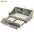 Twin To King Size Daybed Frame With Storage Bookcases And Two Drawers,Charging Design,Gray Gray Solid Wood Mdf