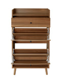Rattan, Allen 2 Door 1 Drawer Cabinet, Shoe Rack, Double Layer, Suitable For Entrance Walnut Particle Board