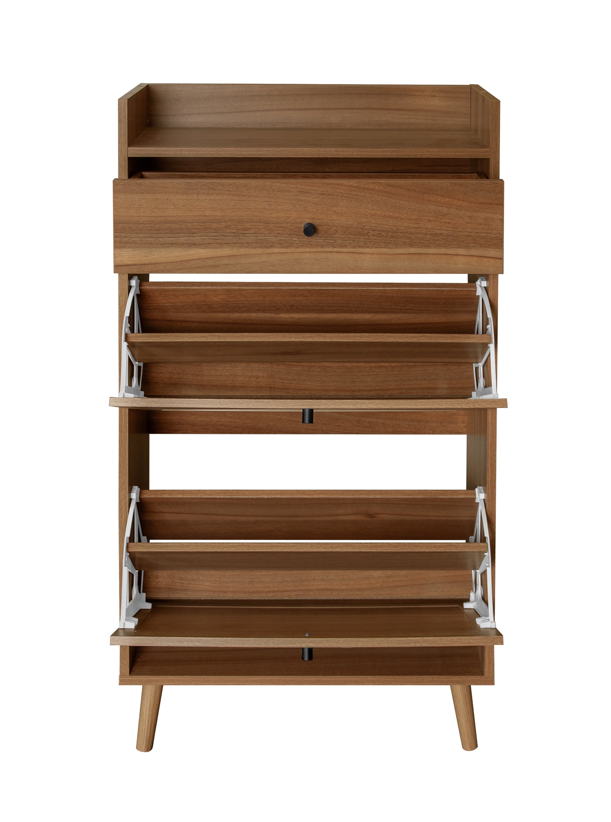 Rattan, Allen 2 Door 1 Drawer Cabinet, Shoe Rack, Double Layer, Suitable For Entrance Walnut Particle Board