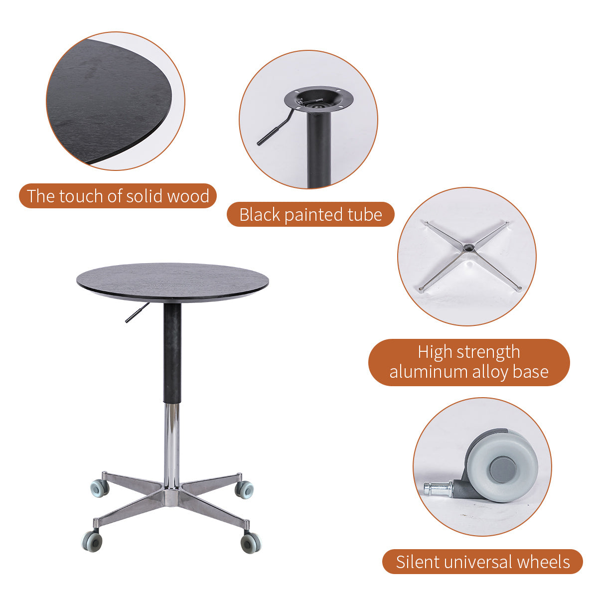 Movable Adjustable Coffee Table 360 Swivel Counter Bar Height Aluminum Star Base Movable For End Table Dining Room Home Kitchen Table Black Aluminium Alloy