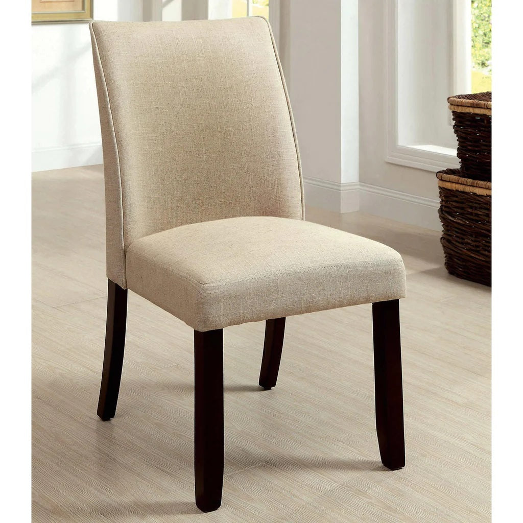 Set Of 2 Padded Fabric Side Chairs In Espresso And Ivory Solid Espresso Dining Room Dining Chairs Wood Fabric