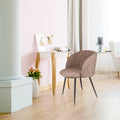 Adjust Legs Upholstered Teddy Faux Fur Dining Armrest Chair Set Of 2 Light Brown Metal Light Brown Dining Room Powder Coated Foam Dry Clean Round Mid Century Modern Solid Back Foam Polyester