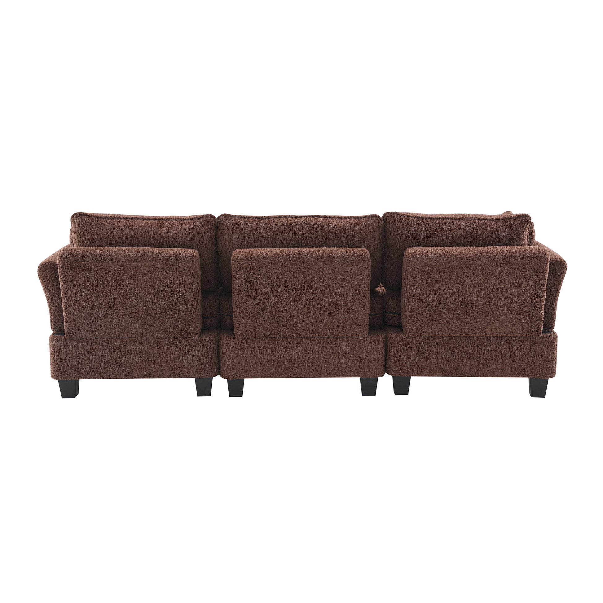 92*63"Modern Teddy Velvet Sectional Sofa,Charging Ports On Each Side,L Shaped Couch With Storage Ottoman,4 Seat Interior Furniture For Living Room, Apartment,3 Colors 3 Pillows Brown Teddy 4 Seat