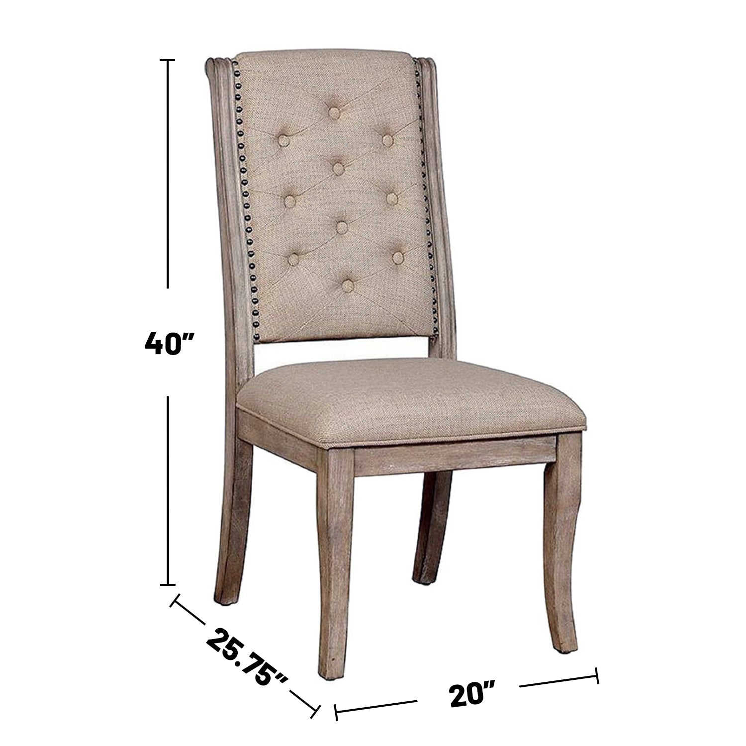 Set Of 2 Beige Upholstered Side Chairs In Rustic Natural Tone Solid Natural Dining Room Dining Chairs Tufted Back Wood Fabric