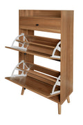 Rattan, Allen 2 Door 1 Drawer Cabinet, Shoe Rack, Double Layer, Suitable For Entrance Walnut Particle Board
