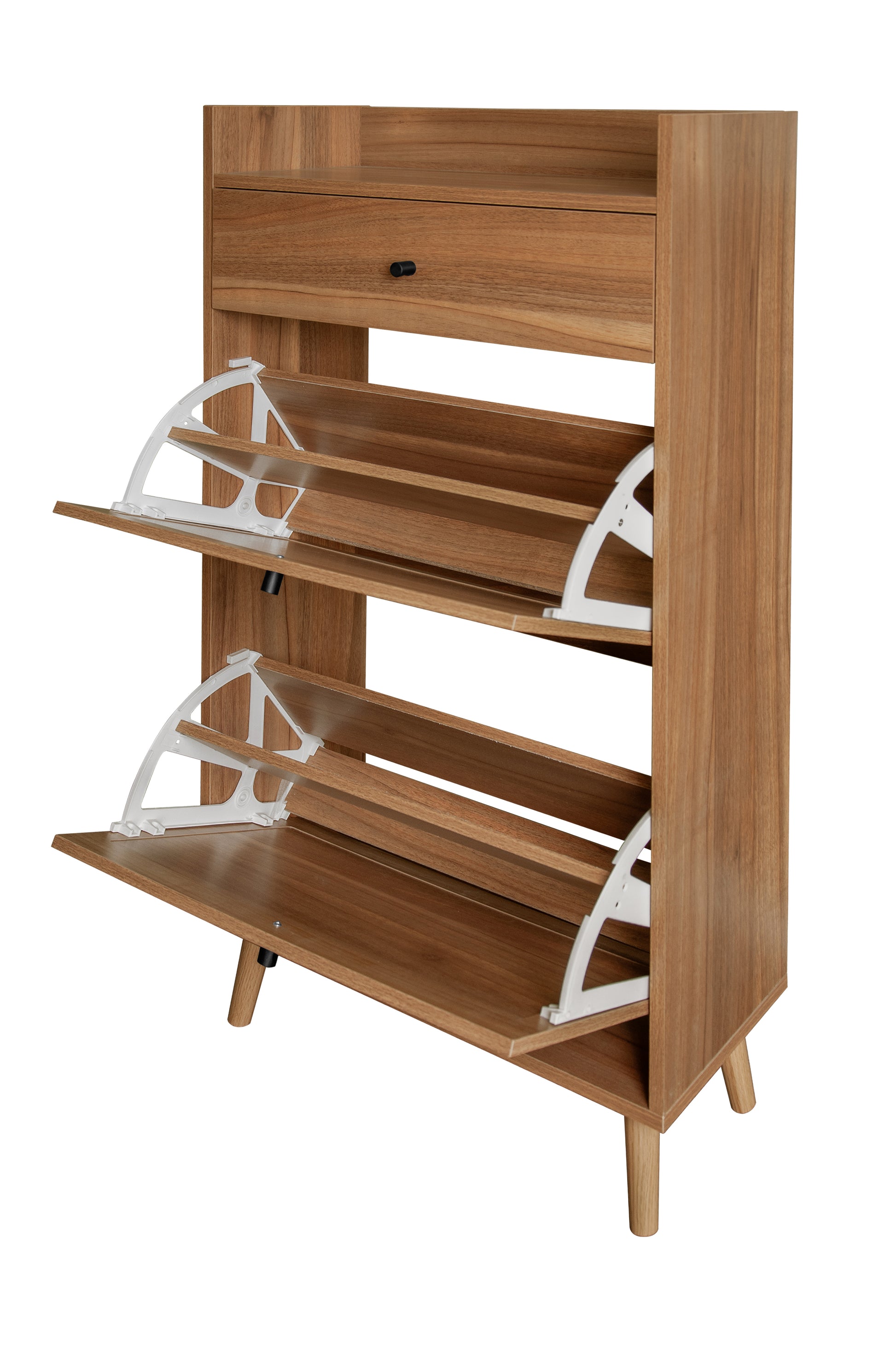 Rattan, Allen 2 Door 1 Drawer Cabinet, Shoe Rack, Double Layer, Suitable For Entrance Walnut Particle Board