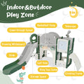 Kids Slide Playset Structure 9 In 1, Freestanding Space Set With Slide, Arch Tunnel, Ring Toss, Drawing Whiteboardl And Basketball Hoop For Toddlers, Kids Climbers Playground Green Hdpe Indoor & Outdoor Use