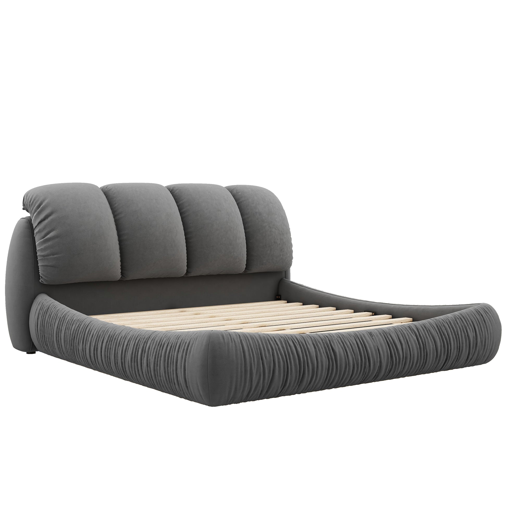 Queen Size Luxury Upholstered Bed With Thick Headboard, Velvet Queen Bed With Oversized Padded Backrest, Gray Expect Arrival Date 2024 4 2 Queen Gray Velvet