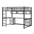 Full Size Metal Loft Bed With Desk, Drawers And Bedside Tray, Charging Station, Usb And Socket Black Mdf Metal