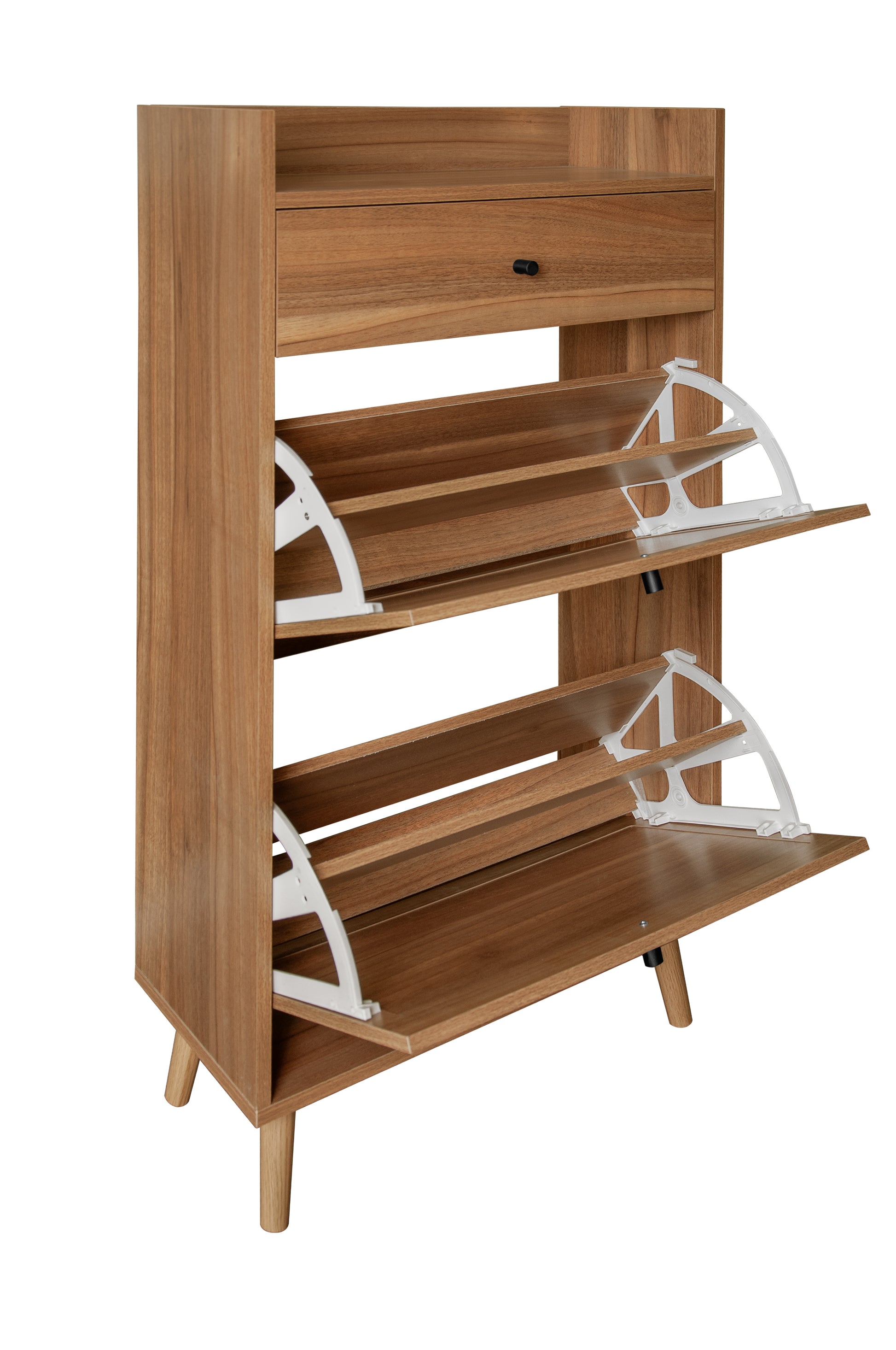 Rattan, Allen 2 Door 1 Drawer Cabinet, Shoe Rack, Double Layer, Suitable For Entrance Walnut Particle Board