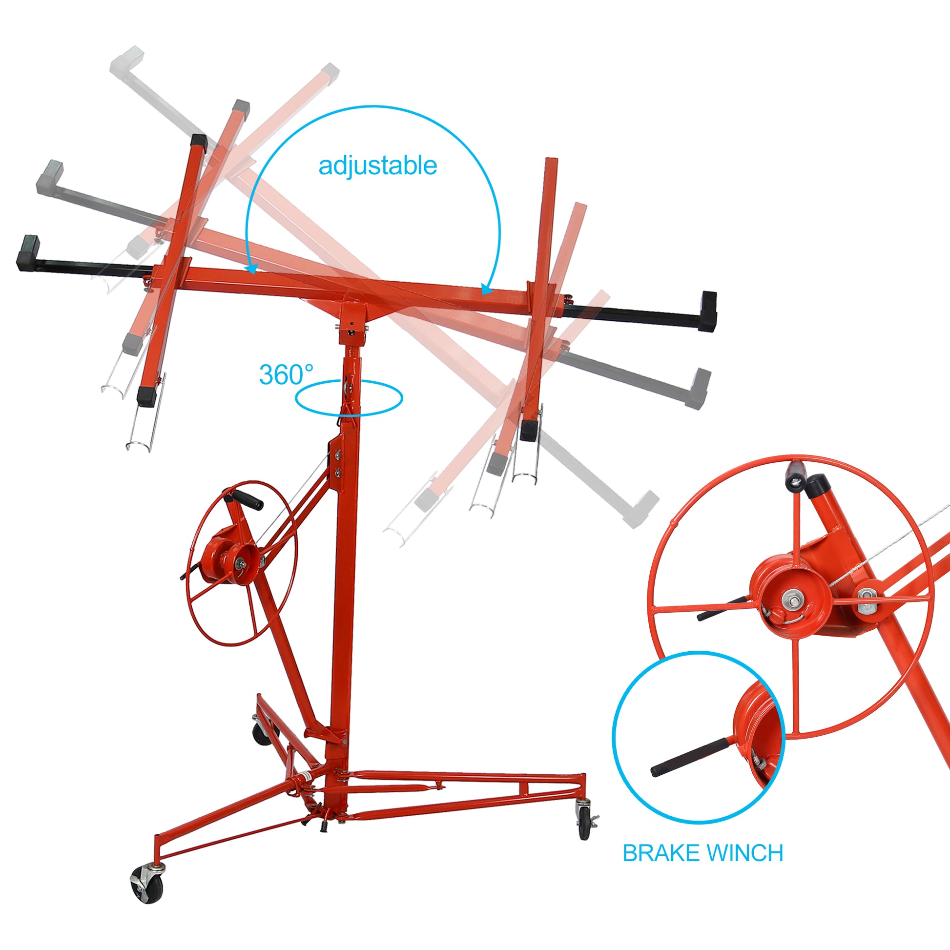Drywall Panel Hoist Drywall Lift Rolling Panel Hoist Jack Lifter 16Ft Red Color Red Metal
