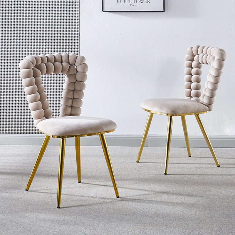 Modern Chair Set Of 2 With Iron Tube Legs, Soft Cushions And Comfortable Backrest, Suitable For Dining Room, Living Room, Cafe,Hairball Back Golden Fabric
