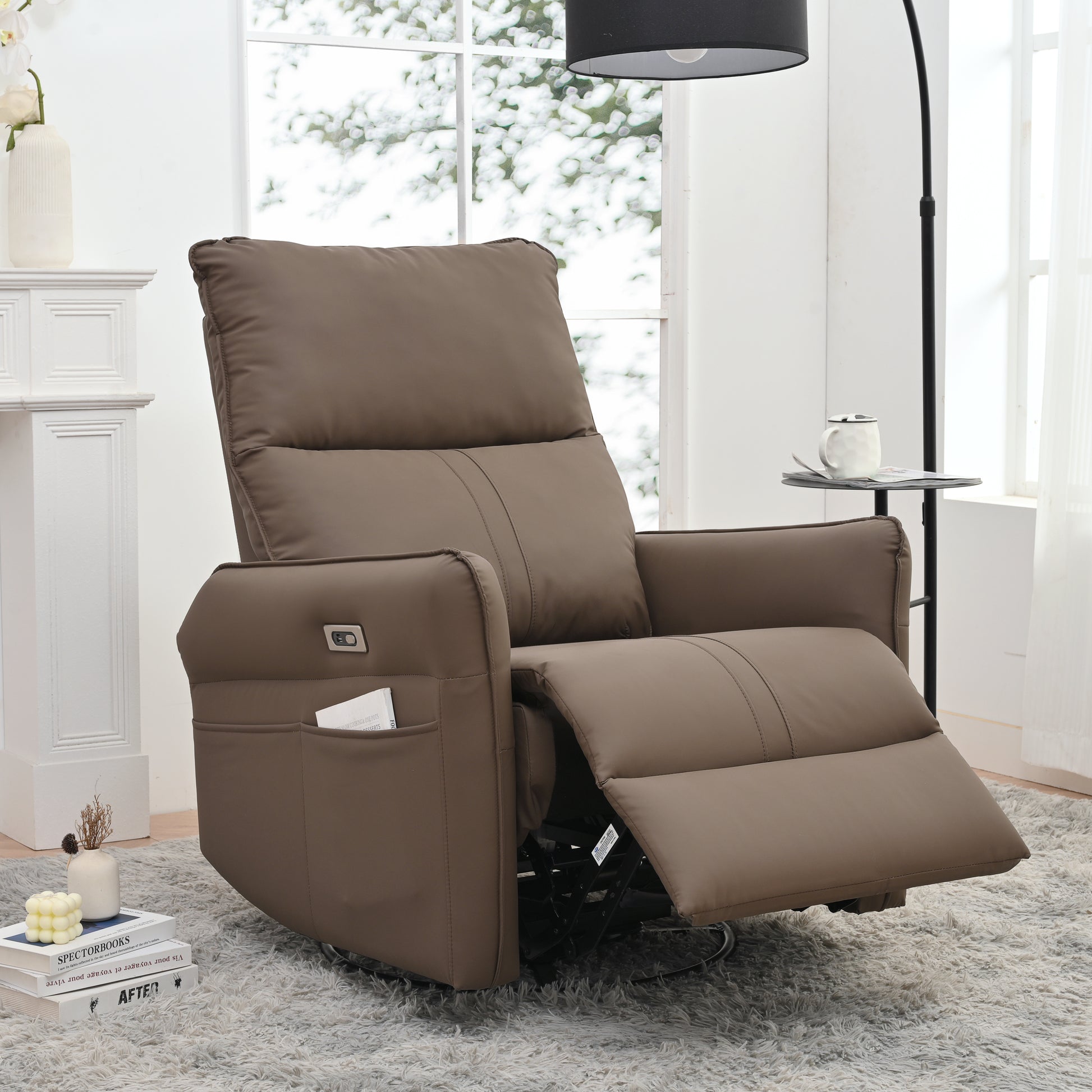 270 Power Swivel Rocker Recliner Chair, Electric Glider Reclining Sofa With Usb Ports, Power Swivel Glider, Rocking Chair Nursery Recliners For Living Room Bedroom Brown Solid Brown Light Brown Primary Living Space Foam Wipe Clean Rectangular