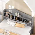 Wooden Full Size House Bed With Storage Headboard ,Kids Bed With Storage Shelf,Grey Grey Wood