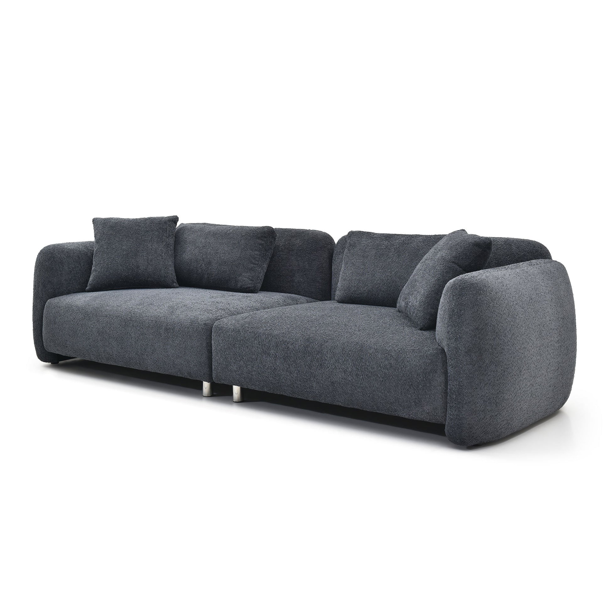 110.23 Inches Teddy Velvet Sofa, Mid Century Sofa 3 Seater Couch With 4 Pillows For Bedroom, Living Room, Lounges, Office, Apartment Black Black Teddy