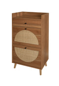 Rattan, Allen 2 Door 1 Drawer Cabinet, Shoe Rack, Double Layer, Suitable For Entrance Walnut Particle Board