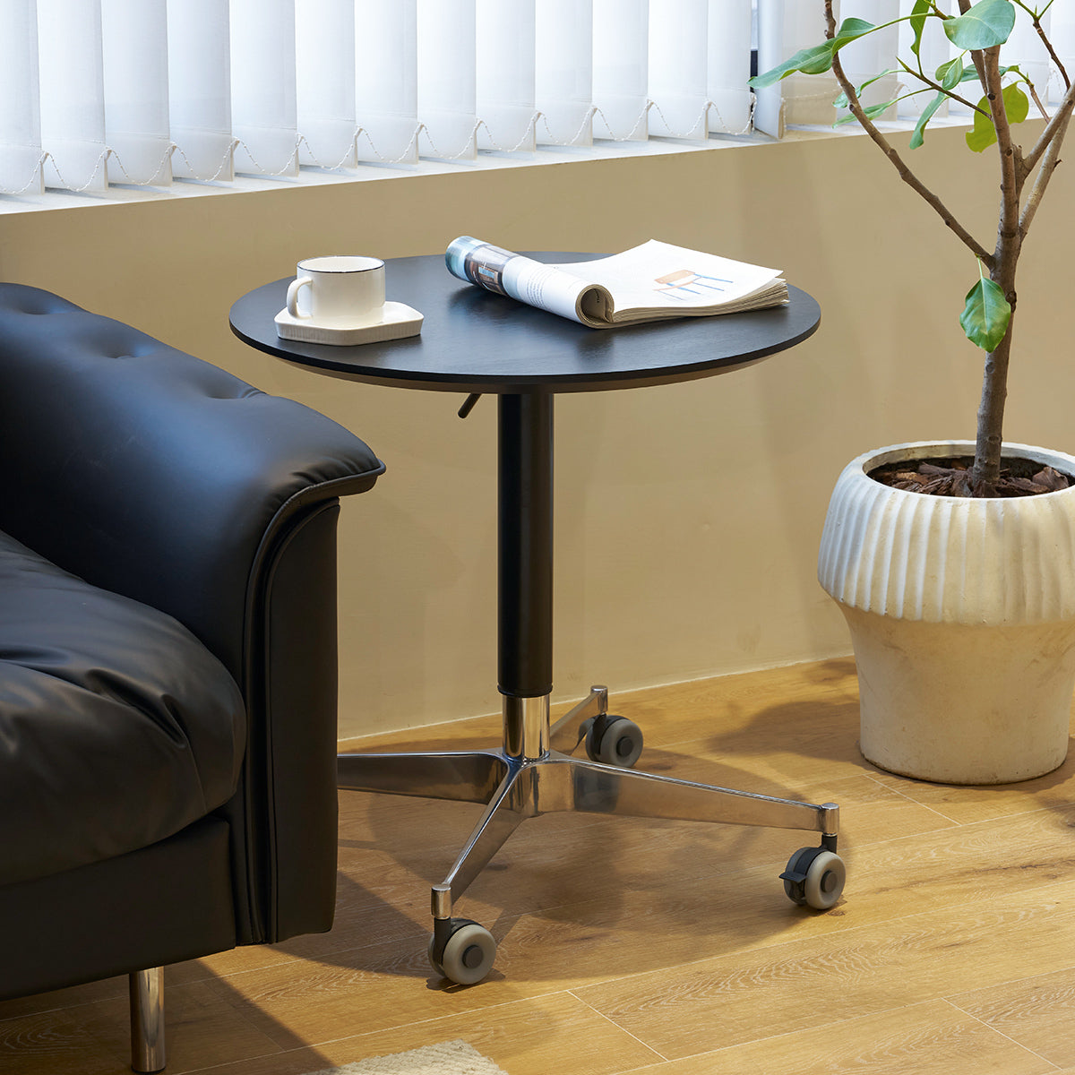 Movable Adjustable Coffee Table 360 Swivel Counter Bar Height Aluminum Star Base Movable For End Table Dining Room Home Kitchen Table Black Aluminium Alloy
