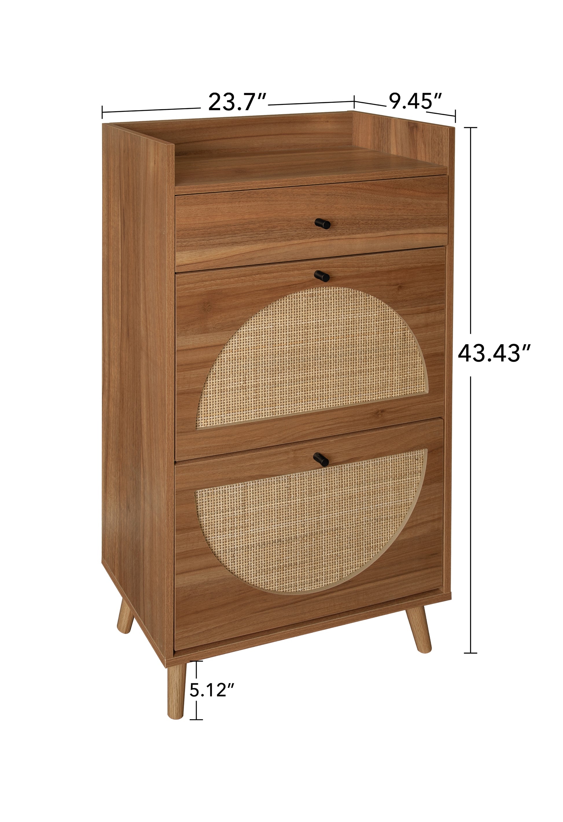 Rattan, Allen 2 Door 1 Drawer Cabinet, Shoe Rack, Double Layer, Suitable For Entrance Walnut Particle Board